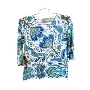 Soft Surroundings Womens Floral Print 3/4 Sleeve Top V Neck Medium Lot of 2